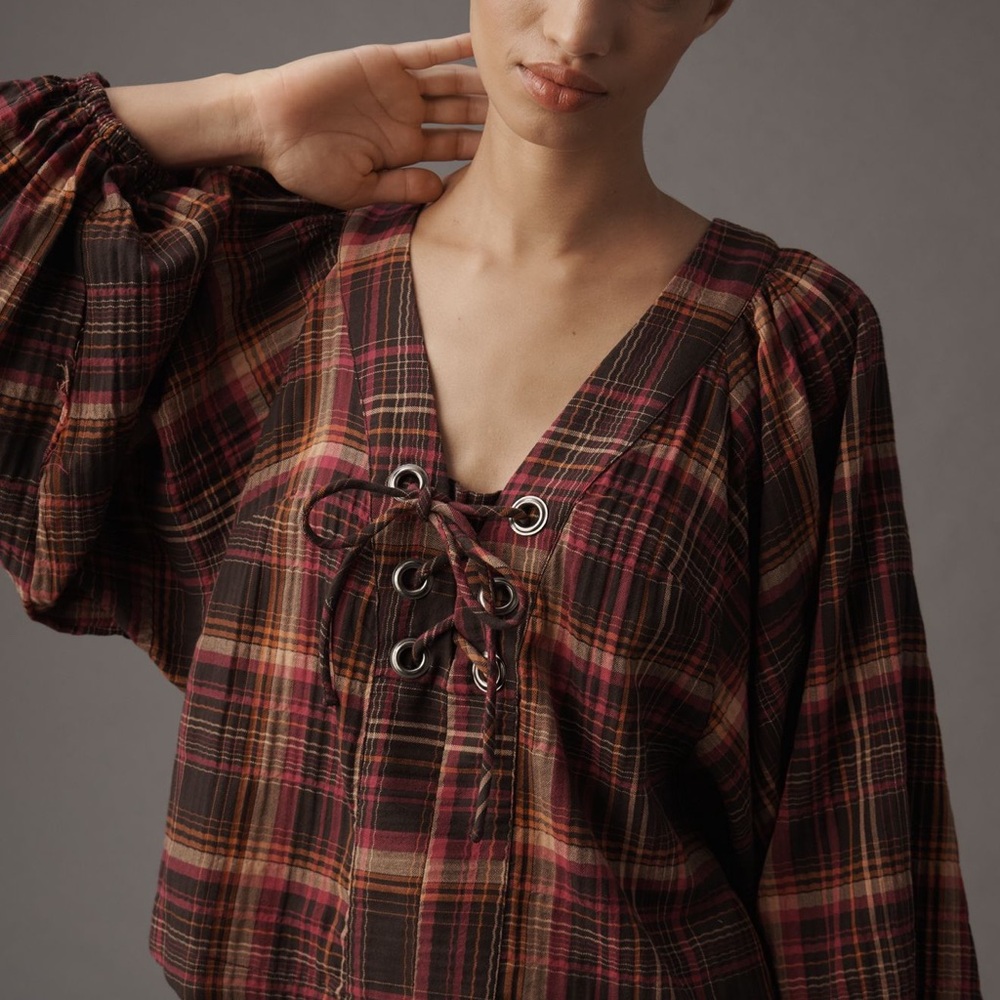 Anthropologie Long Sleeve Lace Up Dolman Sleeve Blouse NWT